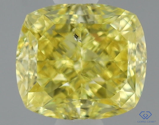 Natural Mined CUSHION Diamond - 0.62 Carats, Fancy Intense  Yellow Color, SI1 Clarity - Timeless Beauty and Exceptional Brilliance - GIA Certified